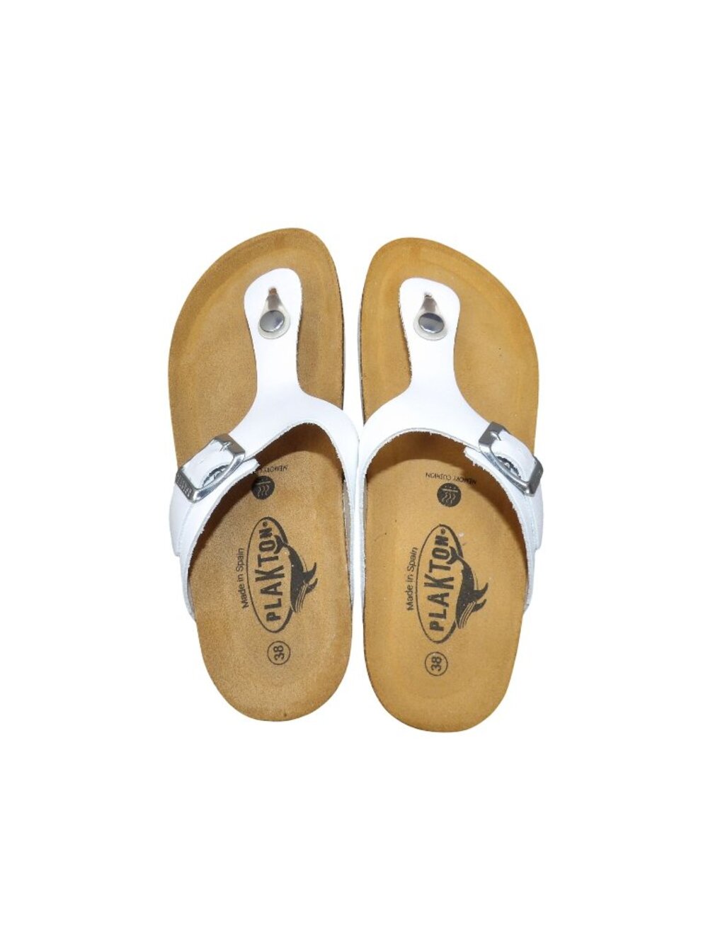 Plakton Women's White Memory Cushion Sandals  Cork Sole Size 7 EU 38
